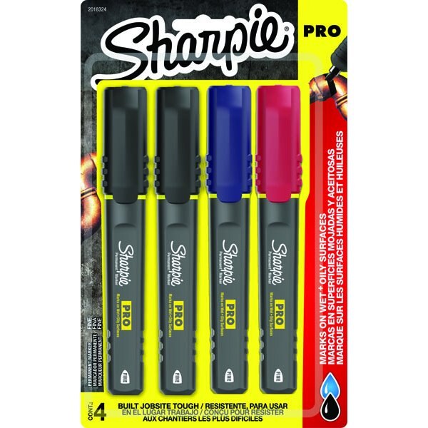 Sharpie® Pro Industrial Markers, Fine Tip, Assorted, 4/pkg